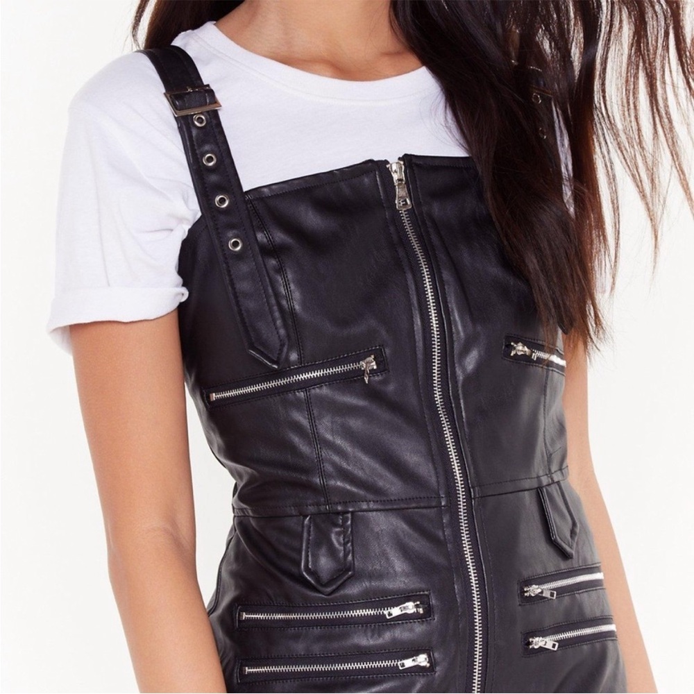 WeWoreWhat black faux leather overalls - Picture 3 of 4